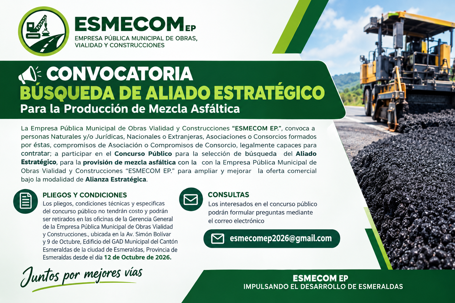 Búsqueda de Aliado Estratégico, para la Producción de Mezcla Asfáltica con ESMECOMEP